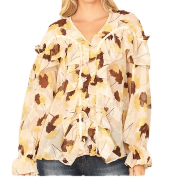 Mazik Floral Sheer Ruffled Blouse - Picture 1 of 13